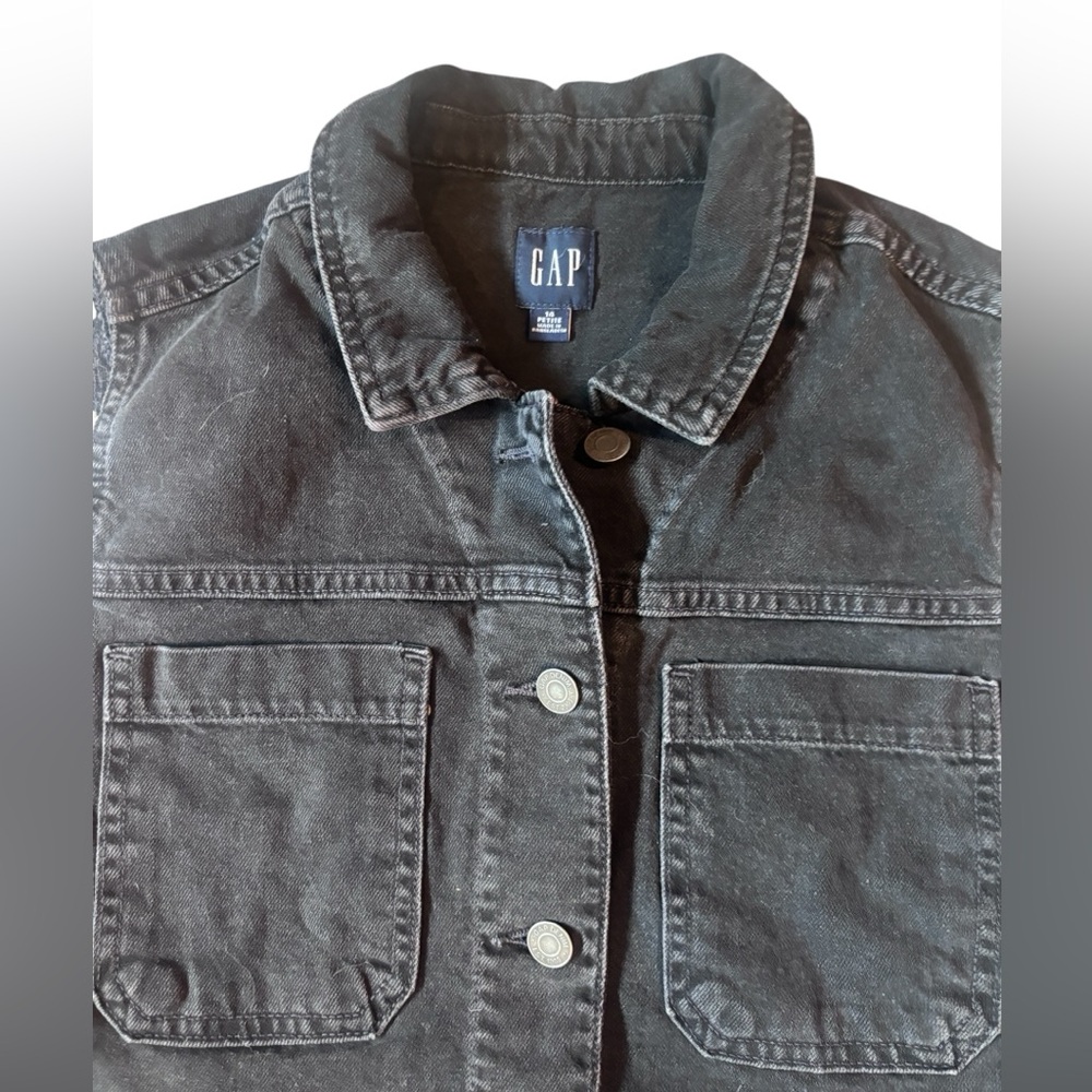 Gap Black Denim Vest Cropped | Button Front Jean Vest Pockets